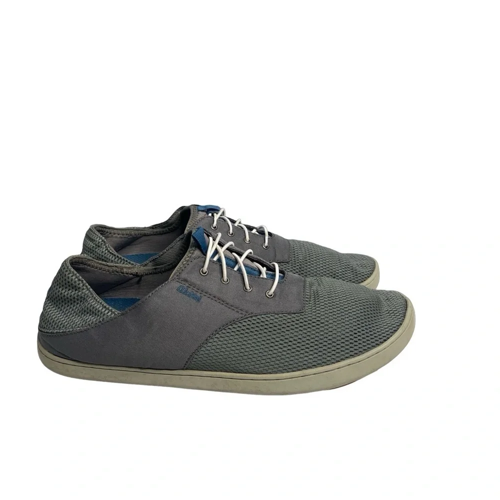 Olukai Nohea Moku stretchy/breathable men size 12 bluish gray no tie  boat shoe